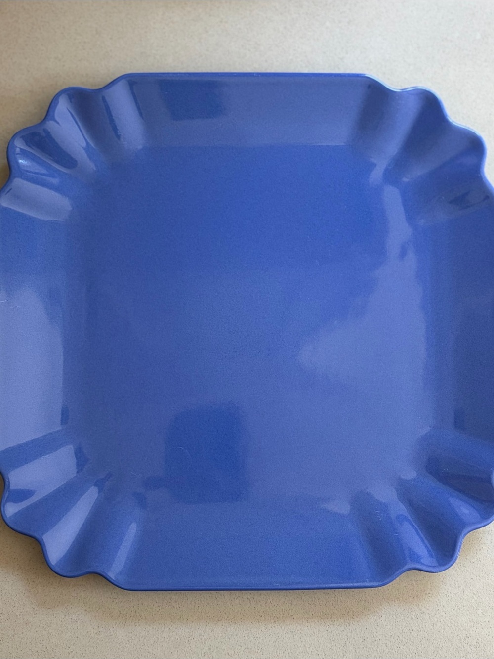 Rare Revol Vibrant Blue Scalloped Square Dinner Plate 11” x 11” Made in France